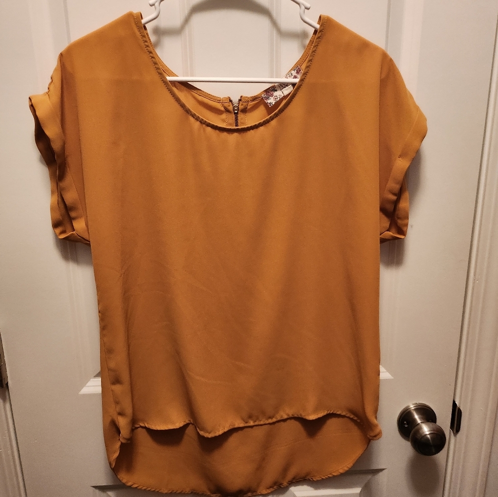 pink rose mustard yellow shirt